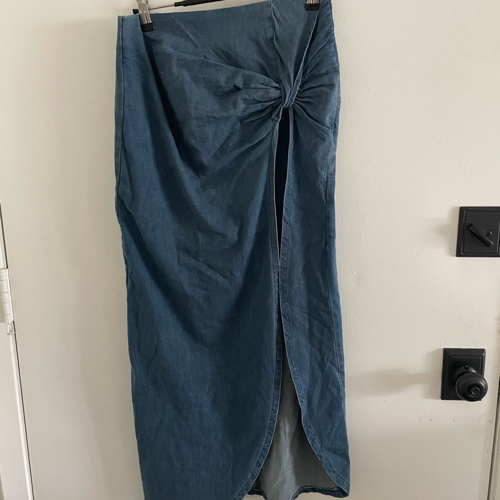 Pink Lily Blue Denim Mini/ Maxi  Skirt